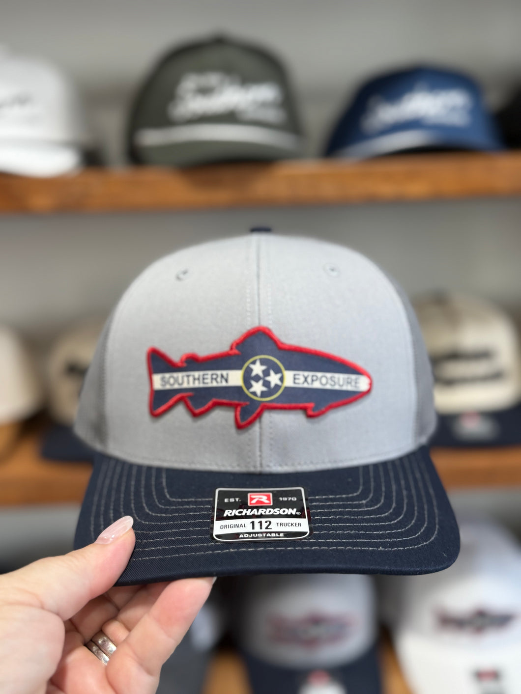 Southern Exposure | Trout Patch Hat | Grey Charcoal Navy
