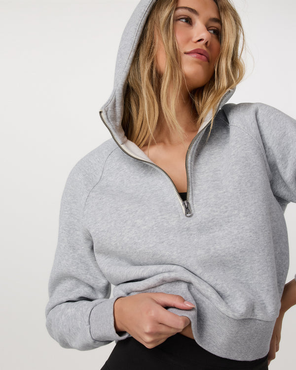 Vuori | Women's Restore Half Zip Hoodie | Light Heather Grey