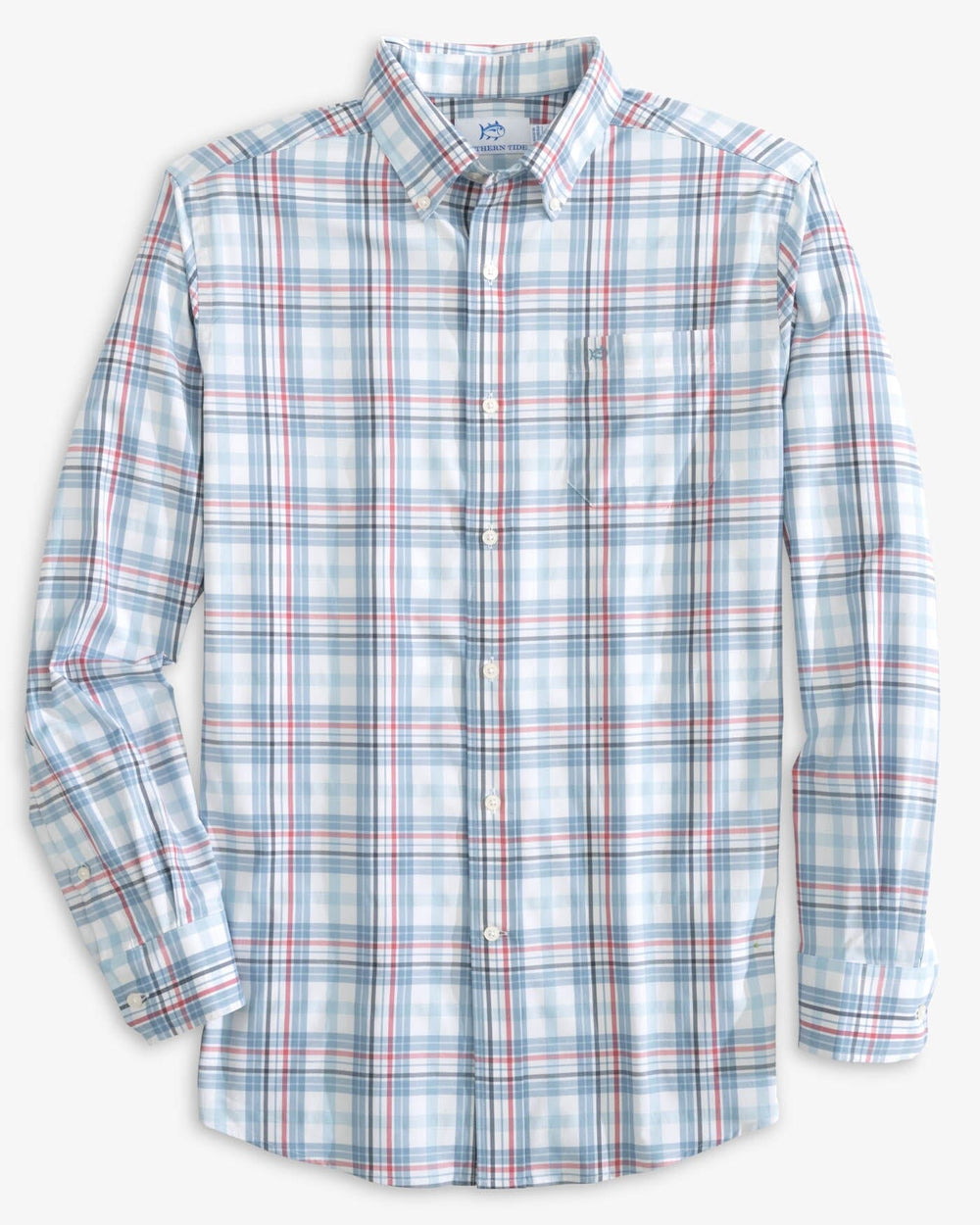 Southern Tide- Durwood Plaid Intercoastal Sport Shirt-Dream Blue