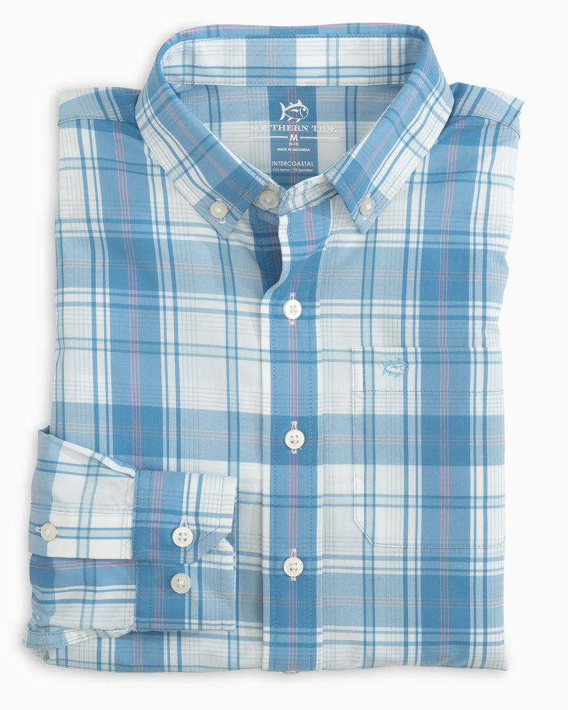 Southern Tide-Youth-Ormond Plaid Shirt-Niagra